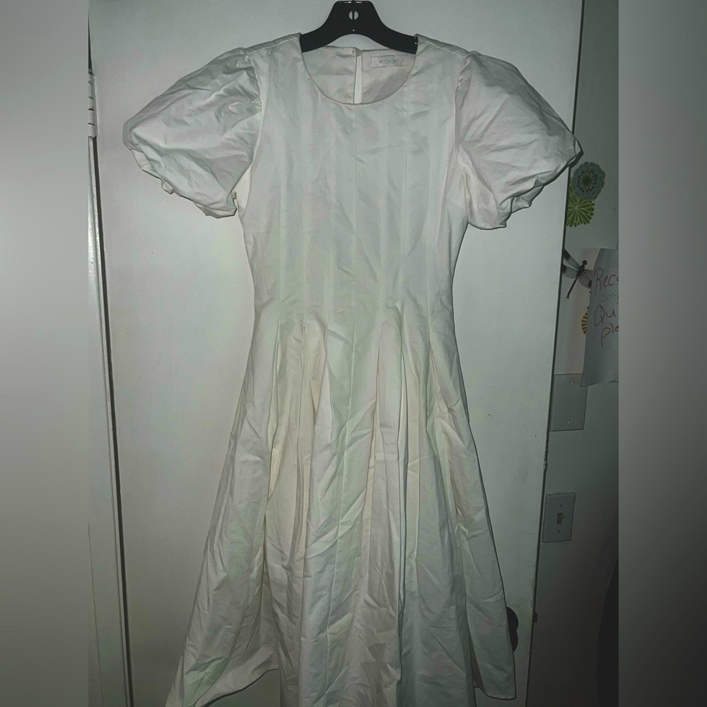Eri + Ali  White Puff Sleeve A-Line Midi Dress